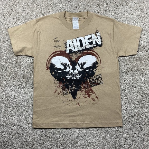 Vintage 2005 Aiden Die Romantic Punk Rock Emo Band T Shirt Youth Medium Signed - Picture 1 of 7